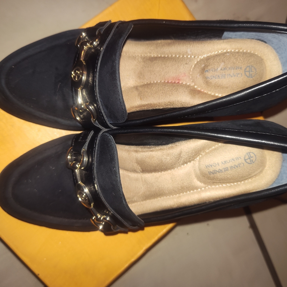 Calvin Klein Women's Black Loafers with Gold Accents